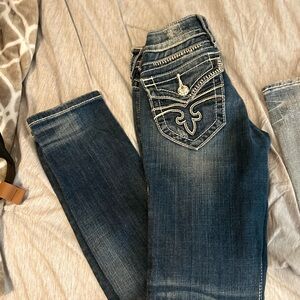 Rock Revival Blue Skinny and Straight Cut Jeans with Decorative Stitching